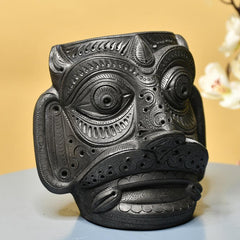 Unique Black Terracotta Asur Mask with Vase - Artisan Home Décor