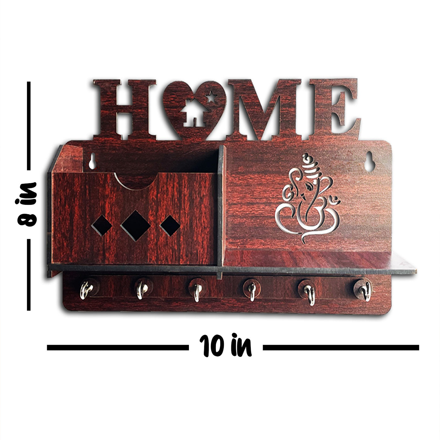 Lovely home wooden key holder | with 6 hooks | for mobile, cards & keys | wall hangings | wall decor