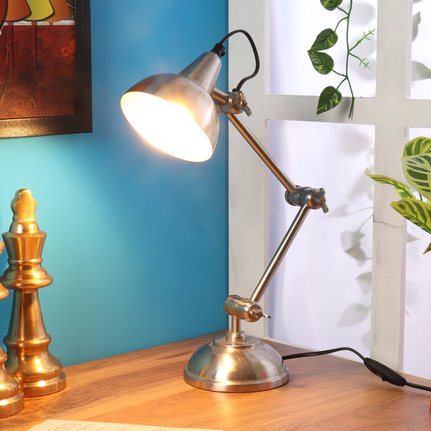 Shiny Gold Adjustable Iron Study Lamp Nickel