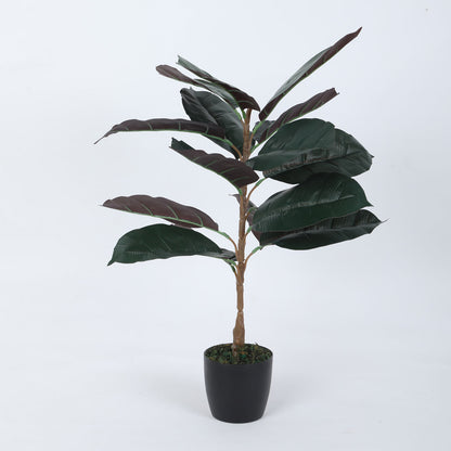 Beautiful Artificial Rubber Plant Basic Black Pot for Interior Decor/Home Decor/Office Decor (75 cm Tall, Green/Red)