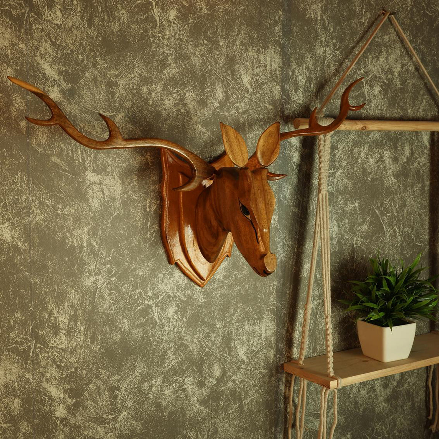 Majestic Deer Head Hand-Carved Grandeur for Your Home