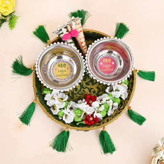 Floral Mehndi Platter- Green