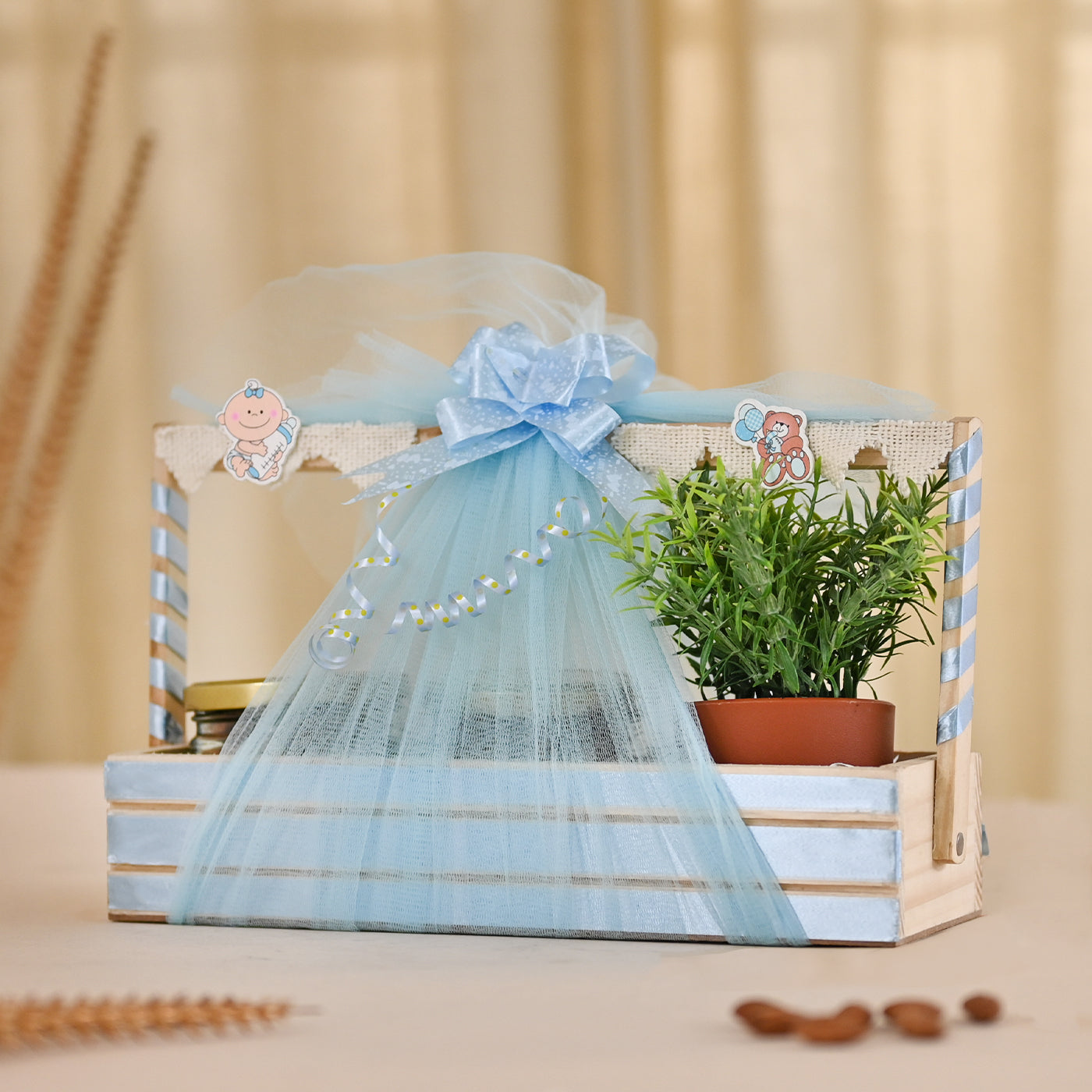 Wooden Basket for Gift Hamper Fancy Handmade Basket ideal for Wedding Gifting, Birthday Gift Thanks