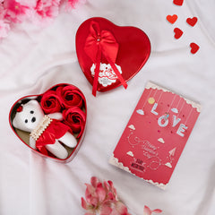 Heart Box With Teddy And Assorted Greeting Card Combo Gift Set for Birthday, Anniversary ,Wedding