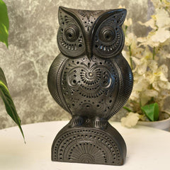 Artisan Black Terracotta Big Owl Tabletop Decor