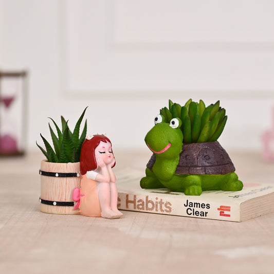 Cute Tortoise and Cute Girl Succulent Planter For Home Garden Office Desktop