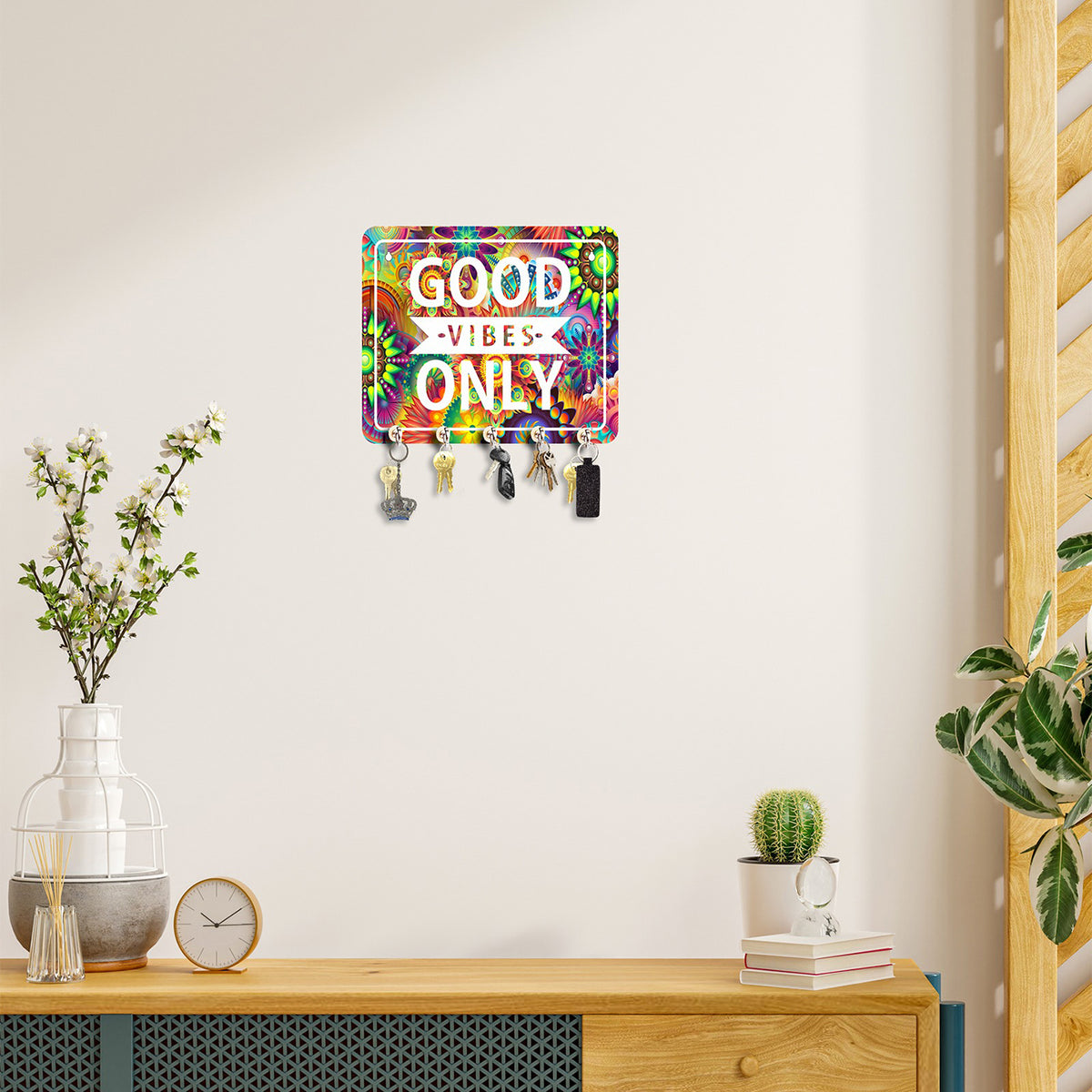 Good vibes only key holder | 5 hook key holder | rangoli design holder | home decor | wall décor