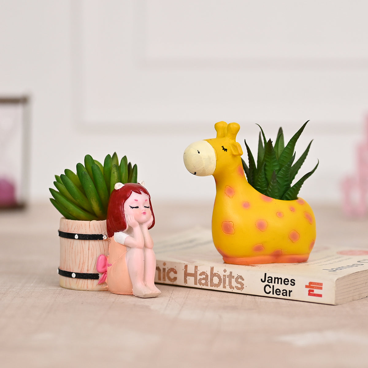 Cute Girl and Cute Giraffe Succulent Planter for Home Garden Office Desktop