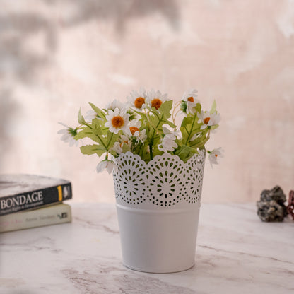 Metal Planter Flower Pot with Artificial Flower For Home Garden Office Desktop
