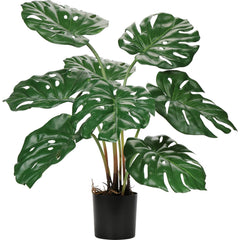 Artificial Real Touch Monstera Plant in a Black Pot for Interior Decor/Home Decor/Office Decor (75 cm Tall, Green, Set of 2)