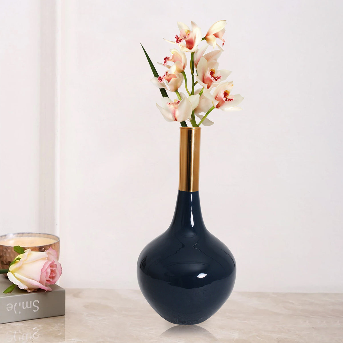 Brings Teal Gold Stout Deidra Metal Flower Vase