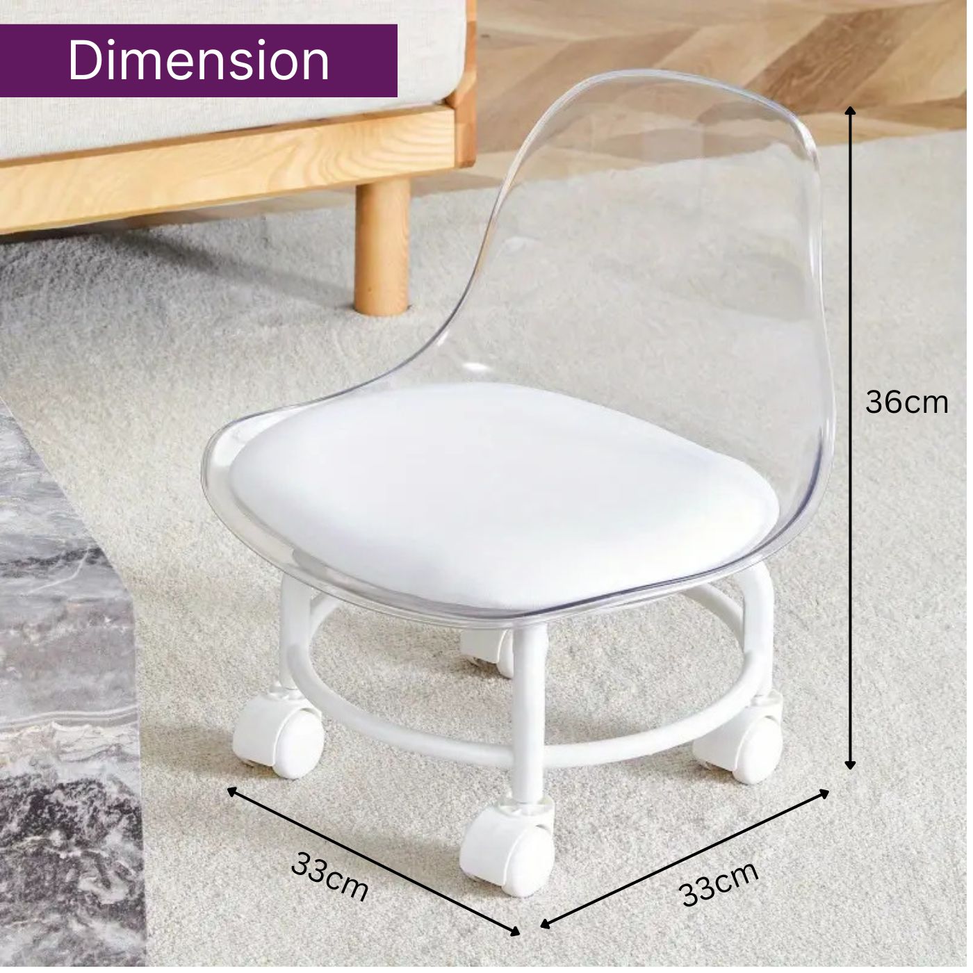 Sitting Stool with Wheels (Size: 33 * 33 * 36 cm) | Stool for Indoor Or Outdoor | Plastic Non-Slip Lightweight Stool | Chair for Office & Home (White)