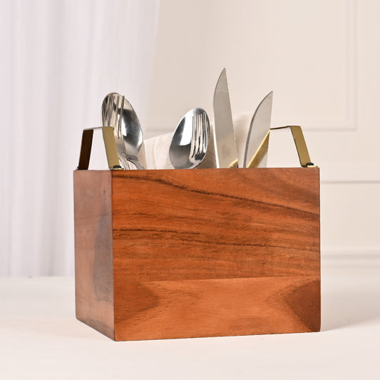 Square Wooden Caddy for Dine Ware | Kitchen Ware | DecorTwist