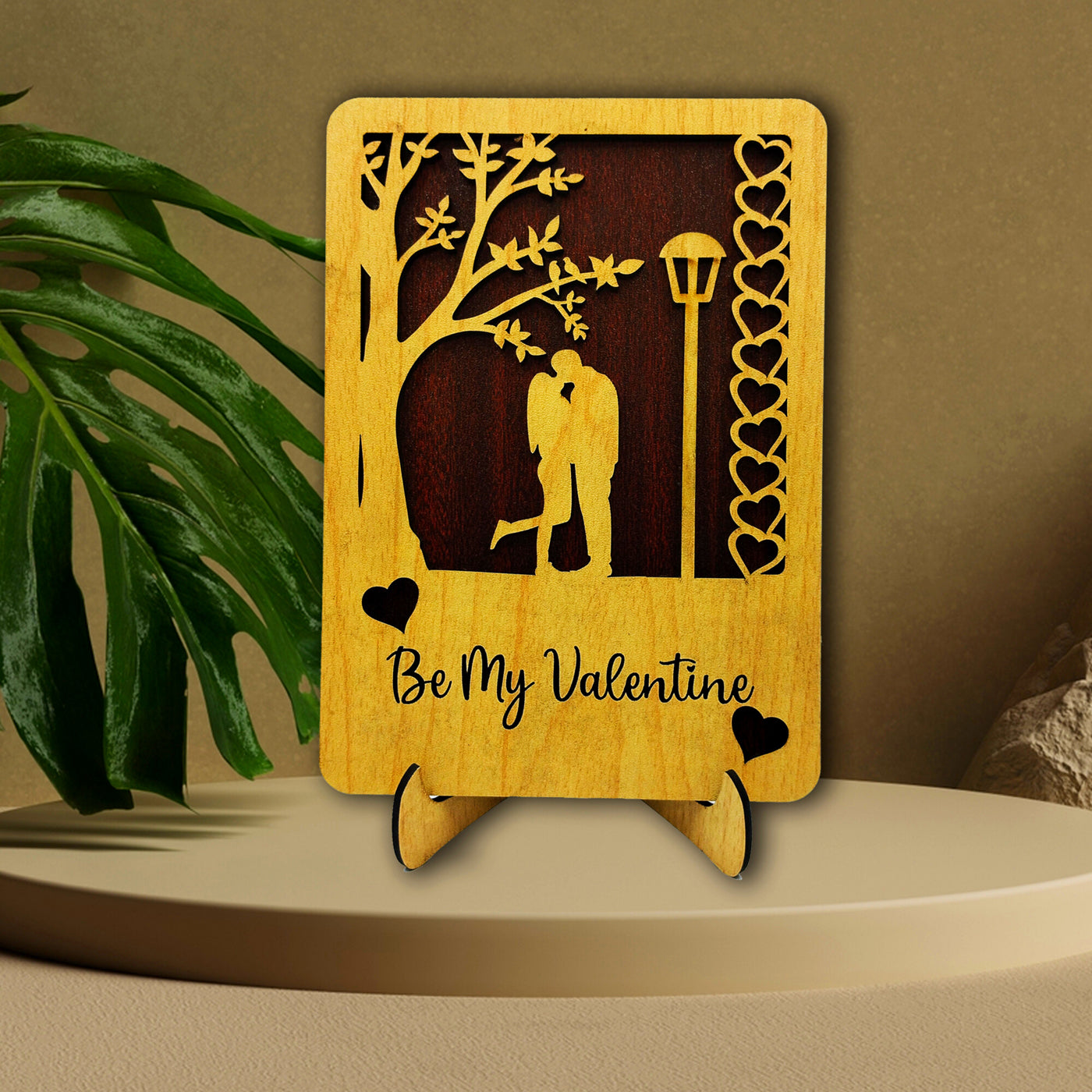 Be My Valentine Couple Wooden Showpiece