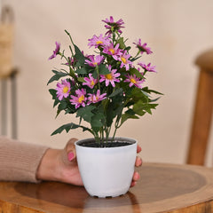 Set of 1 Artificial Plant & Flower Bush in Pot (Purple)