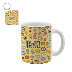 TRAVEL Coffee Mug & Keychain Special Unique , Birthday, Wedding, Anniversary Gifts