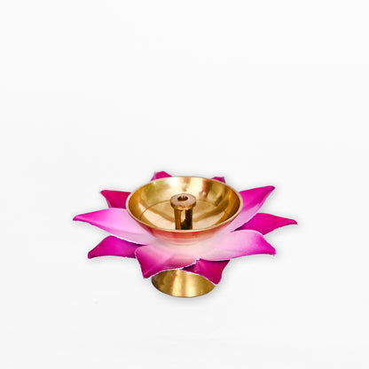 Lotus Shaped Brass Pink Diya For Home Décoration / Office Décoration (Set of 2)