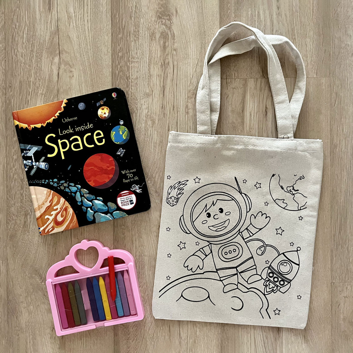DIY Colouring Little Space Explorer Tote Bag