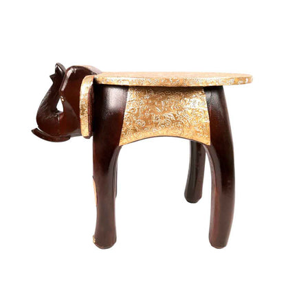 Wooden Hathi Brass Stool