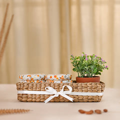 Cane Basket with 2 Jar and An Artificial Flower Pot- For Wedding Gifting, Birthday and Thanksgiving (GH-005)