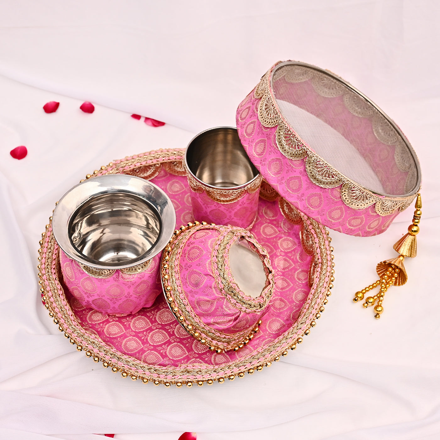 Handcrafted Karwa Chauth Thali Set -Pink