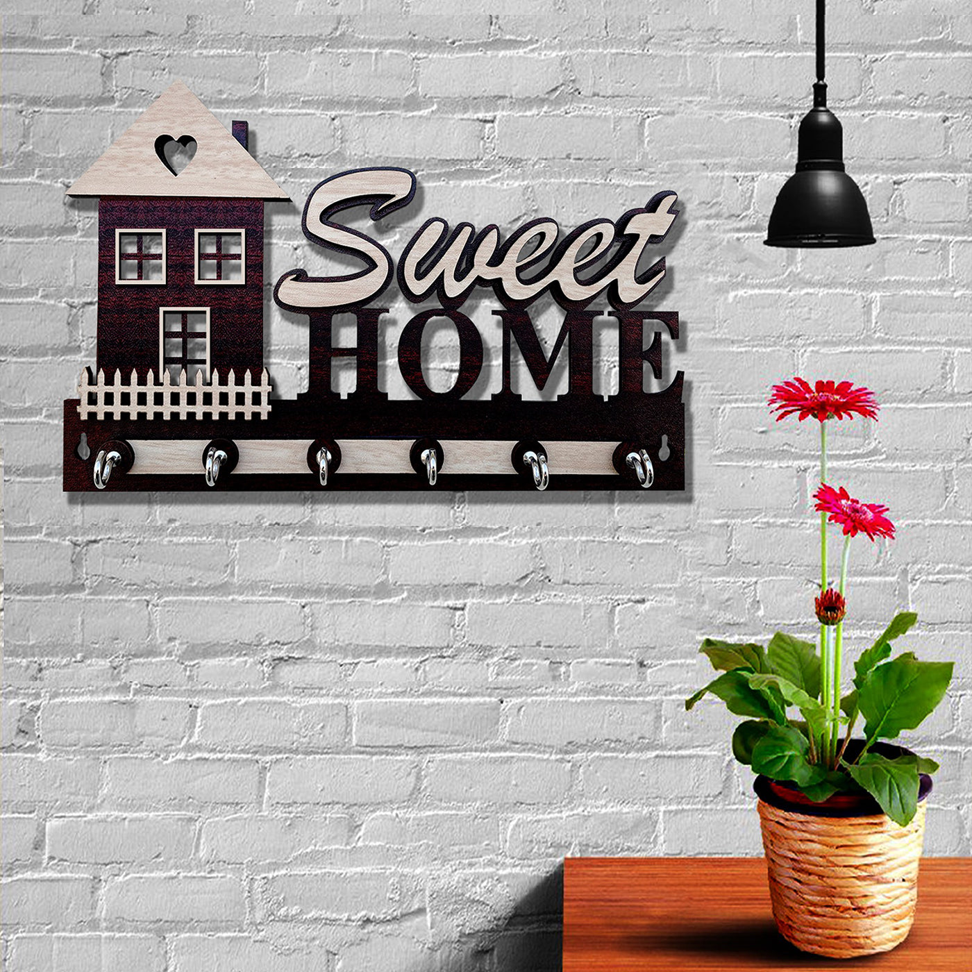 Sweet home wooden key holder | 6 hook holder | wall hanging | easy to hang | durable