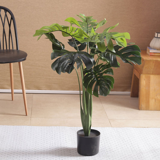 Artificial Real Touch Monstera Plant in Pot for Home Decor/Office Decor/Gifting | Natural Looking Indoor Plant (With Pot, 90 cm Tall)