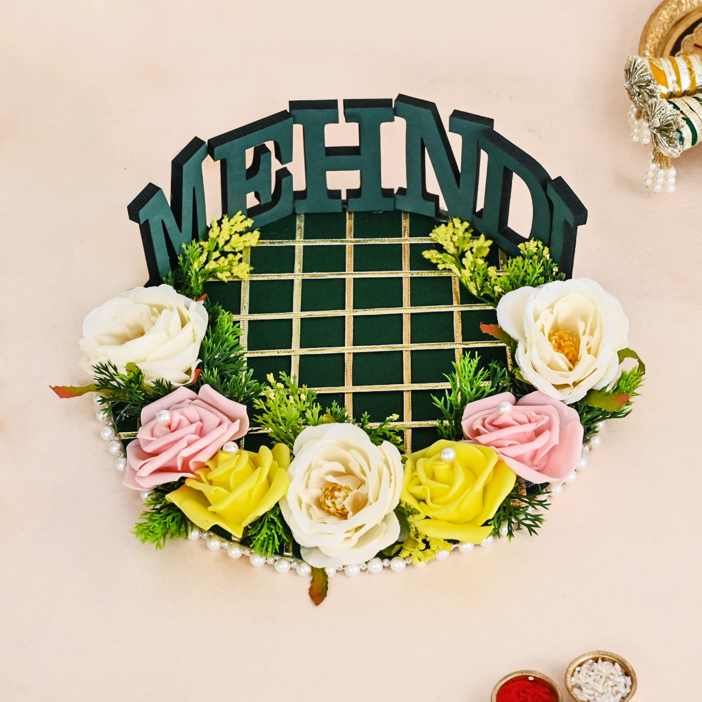 Floral Mehndi Platter -Green