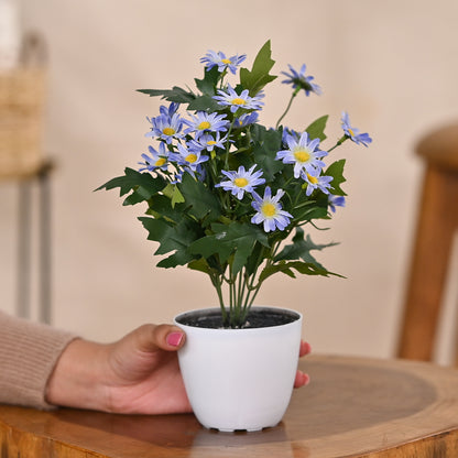 Set of 1 Artificial Plant & Flower Bush in Pot (Blue)