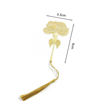 Brass Bookmarks Handcrafted Rose Flower Design Gold Bookmark with Tassel Gift for Teachers, Readers , Book Lovers, Student