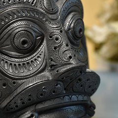 Unique Black Terracotta Asur Mask with Vase - Artisan Home Décor