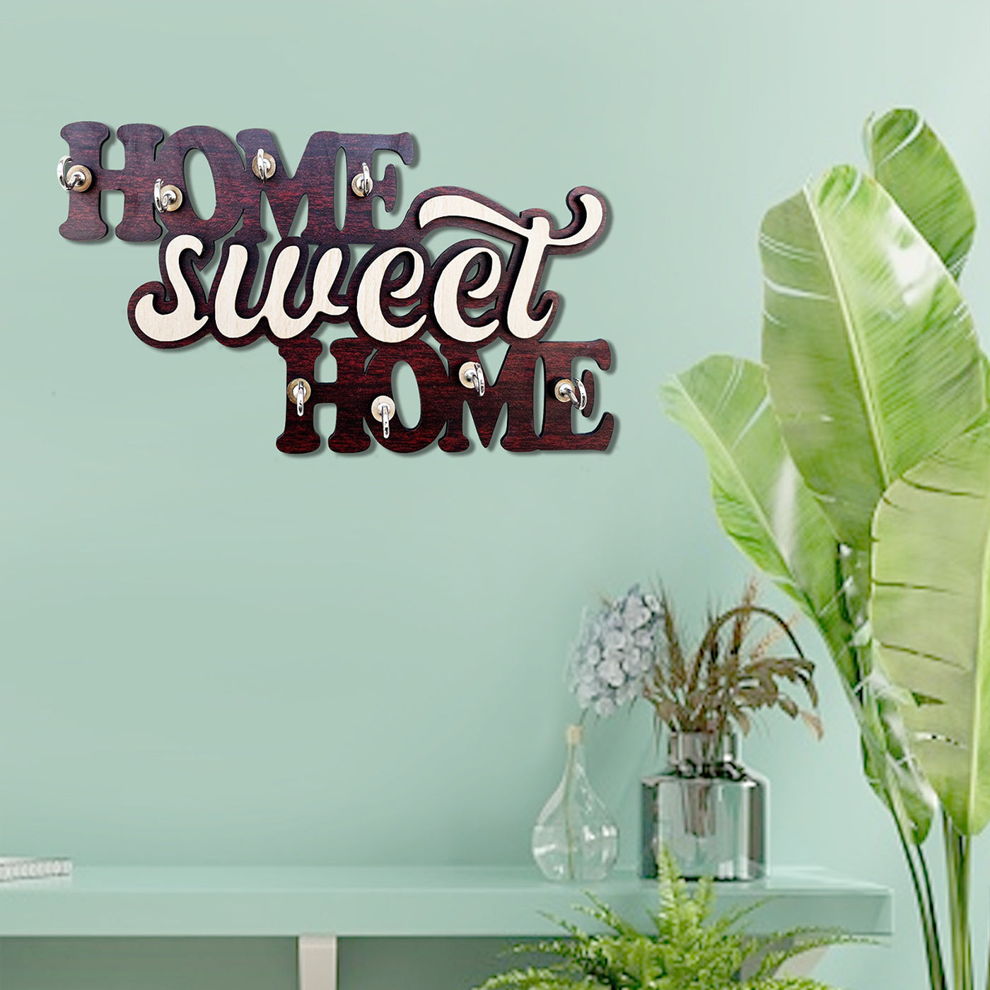 Home sweet home wooden key holder | 6 hooks | wall decor | home decor | gifting | bday gift