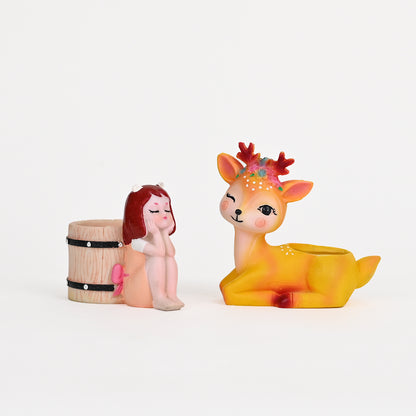 Deer and Cute Girl Succulent Planter For Home Garden Office Desktop