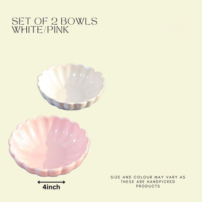 Dessert Bowl set of 2- White and pink