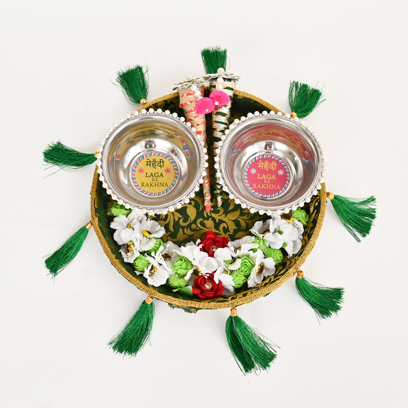 Floral Mehndi Platter- Green