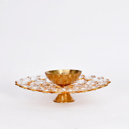 Small Crystal Akhand Diya Brass Oil Puja Lamp for Home and Office (Set of 4)