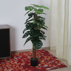 Beautiful Artificial PVC Silk Monstera Plant with Big Leaves and for Home and Office Décor (With Pot, 120 cm Tall)
