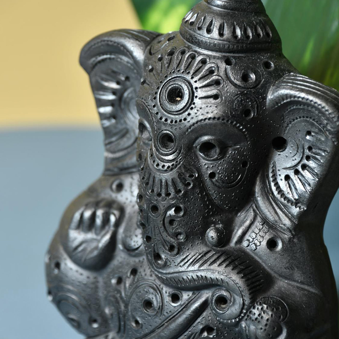 Divine Blessing Unique Black Terracotta Ganesh Home Decor