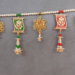 Wooden Ganesh Ji Toran with Flowers Braided with Beads
