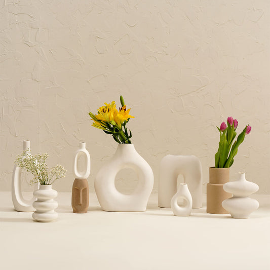 White Farmhouse Vase White and Beige Set of 9