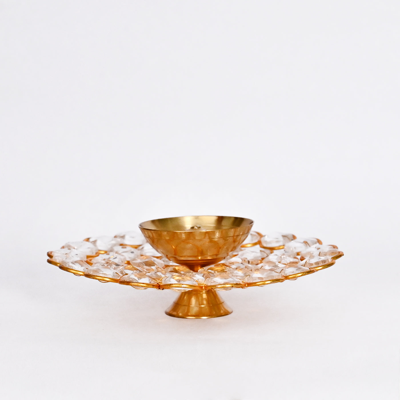 Small Crystal Akhand Diya Brass Oil Puja Lamp for Home and Office (Set of 2)