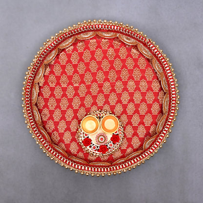 Pooja Thali with Roli, Chawal - Maroon