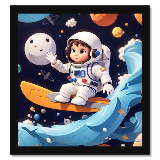 Cute Astronaut Printed Wall Frame for Wall Decoration Wall Poster Frame for Kids Bedroom Living Room Home Decor Gift for Birthday Kids Boys and Girls