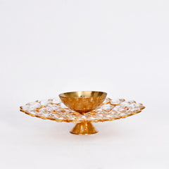 Small Crystal Akhand Diya Brass Oil Puja Lamp for Home and Office