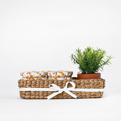 Cane Basket with 2 Jar and An Artificial Flower Pot- For Wedding Gifting, Birthday and Thanksgiving (GH-005)