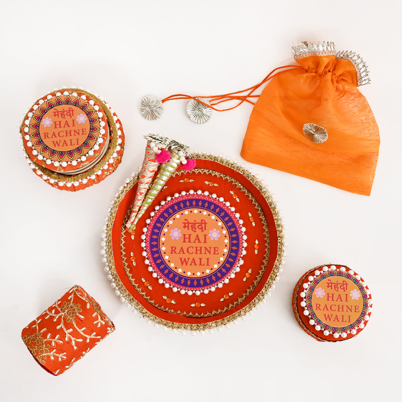 Floral Mehndi Platter - Orange