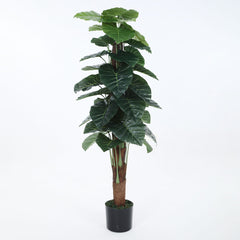 Beautiful Artificial PVC Silk Rubber Plant with Big Leaves and for Home and Office Décor (With Pot, 120 cm Tall)