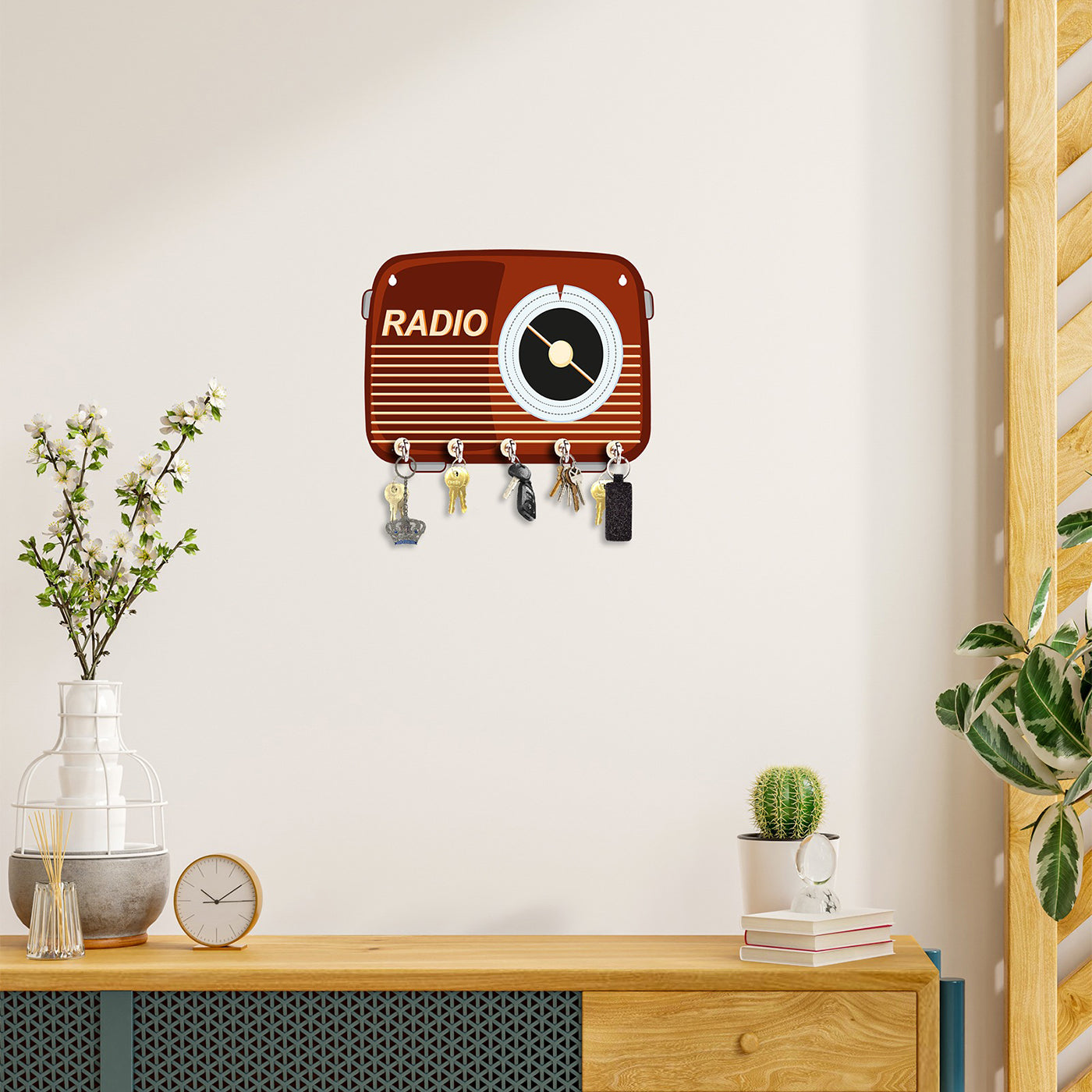 5 Hook radio design key holder | wall decor | home decor | retro key holder design