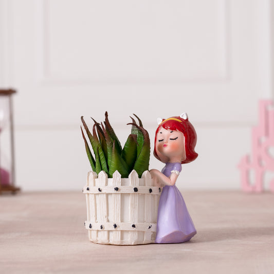 Cute Girl White Basket Succulent Planter with Plants for Home Garden Office Desktop