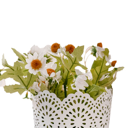 Metal Planter Flower Pot with Artificial Flower For Home Garden Office Desktop